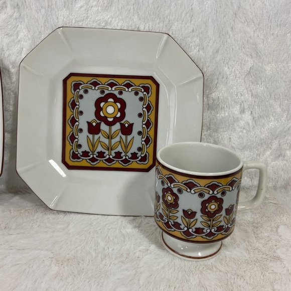 Vintage 2 sets Small Plate Teacup Retro Floral 70's - Picture 3 of 8